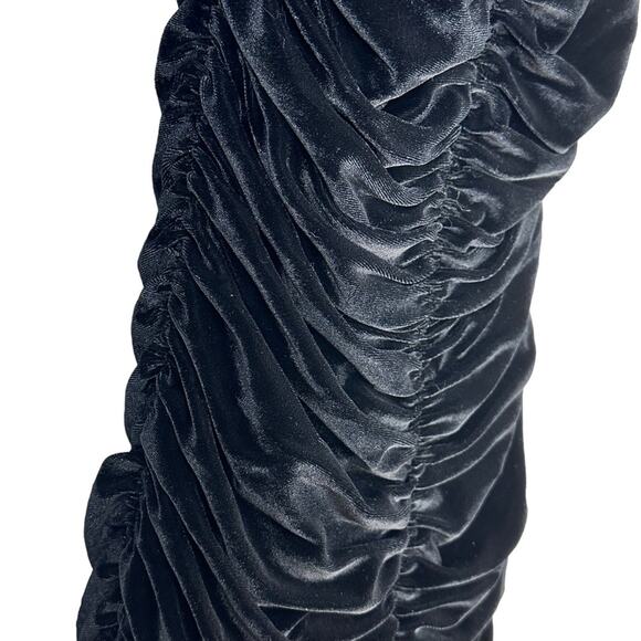 Anthro Hutch Velvet Mini Dress Puff-Sleeves Off-Shoulder Ruched Black Size 2 New - Picture 9 of 16
